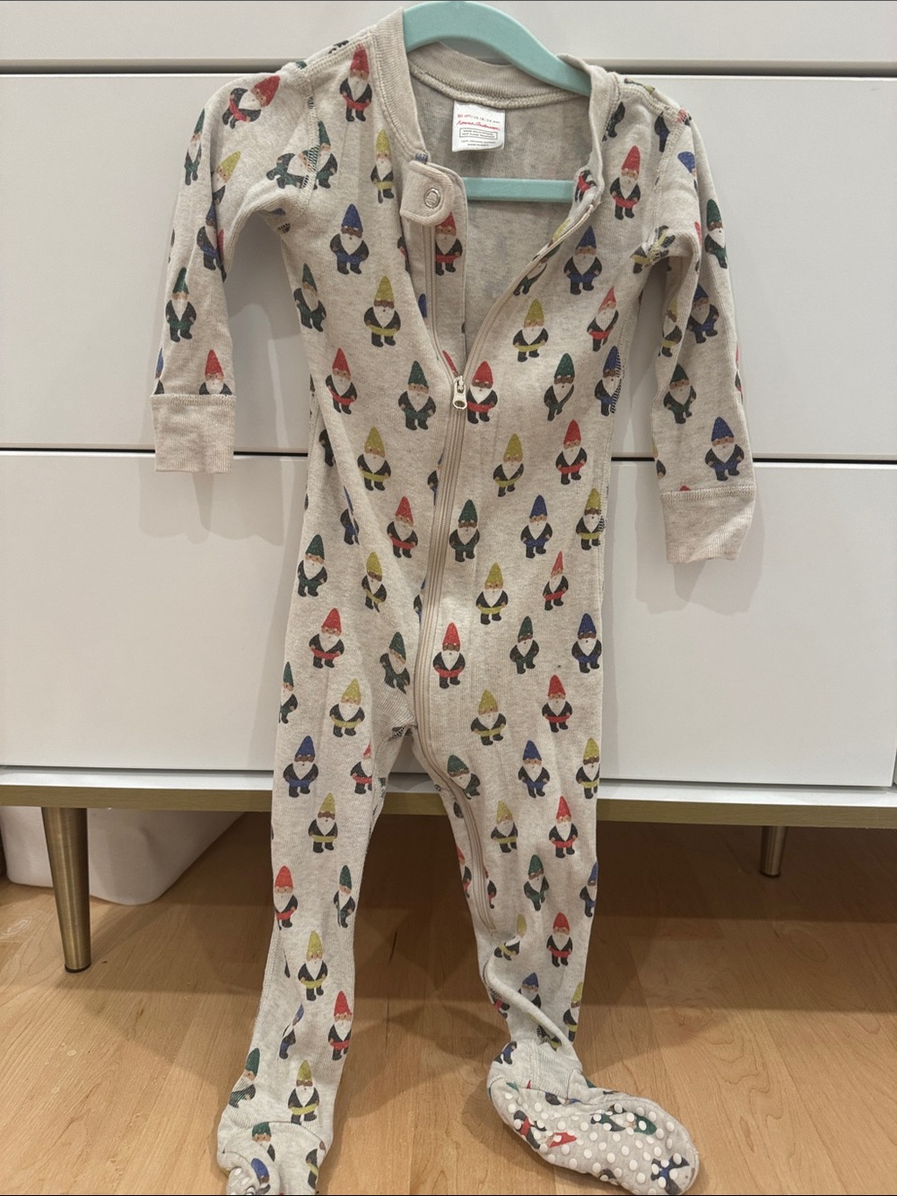 Hanna Andersson Cream Footed One-Piece with Multicolor Gnomes